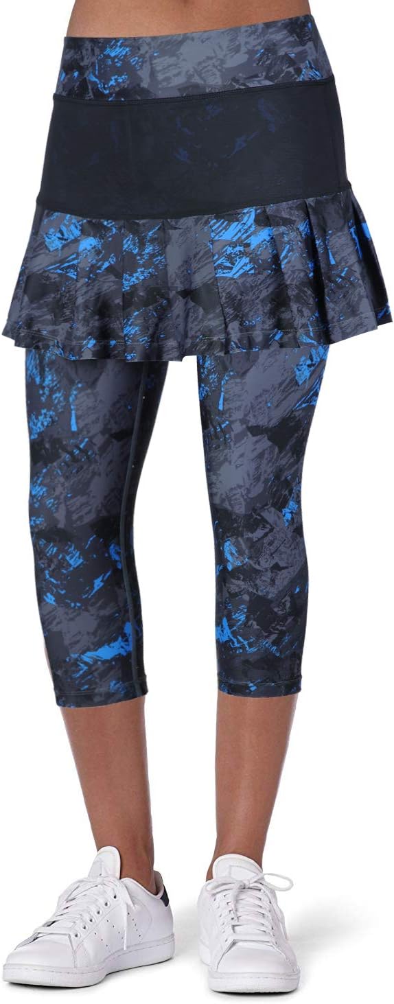 ANIVIVO Skirted Legging for Women, Yoga Legging with Skirts &Women Tennis Leggings Clothes Pockets 3X-Large Dark Blue Printed
