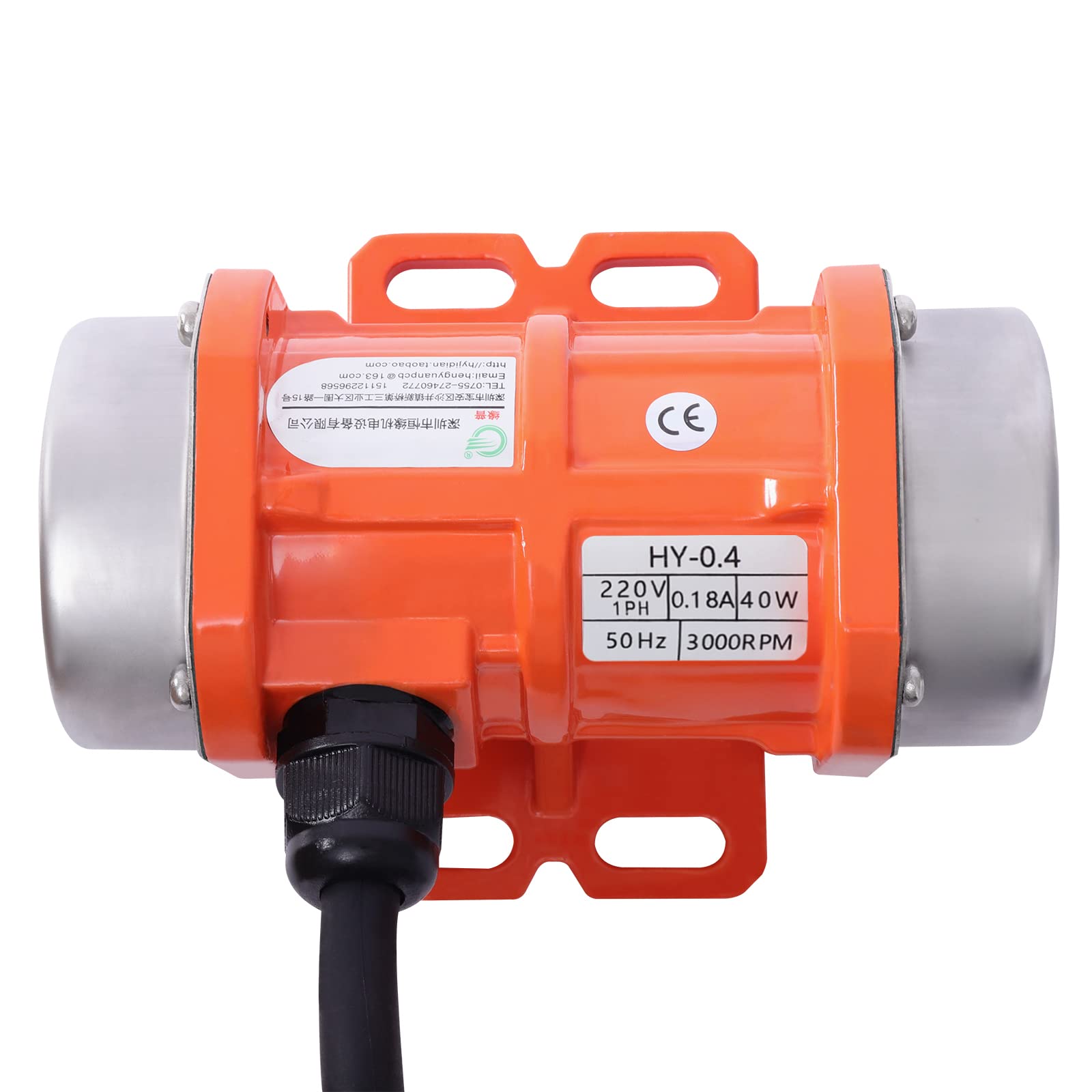 Motore vibrante da 40 W, 220 V, in lega di alluminio, con guarnizione impermeabile e guaina del cavo di alimentazione, 3000 rpm, arancione, 14,7 x 11 x 7,2 cm