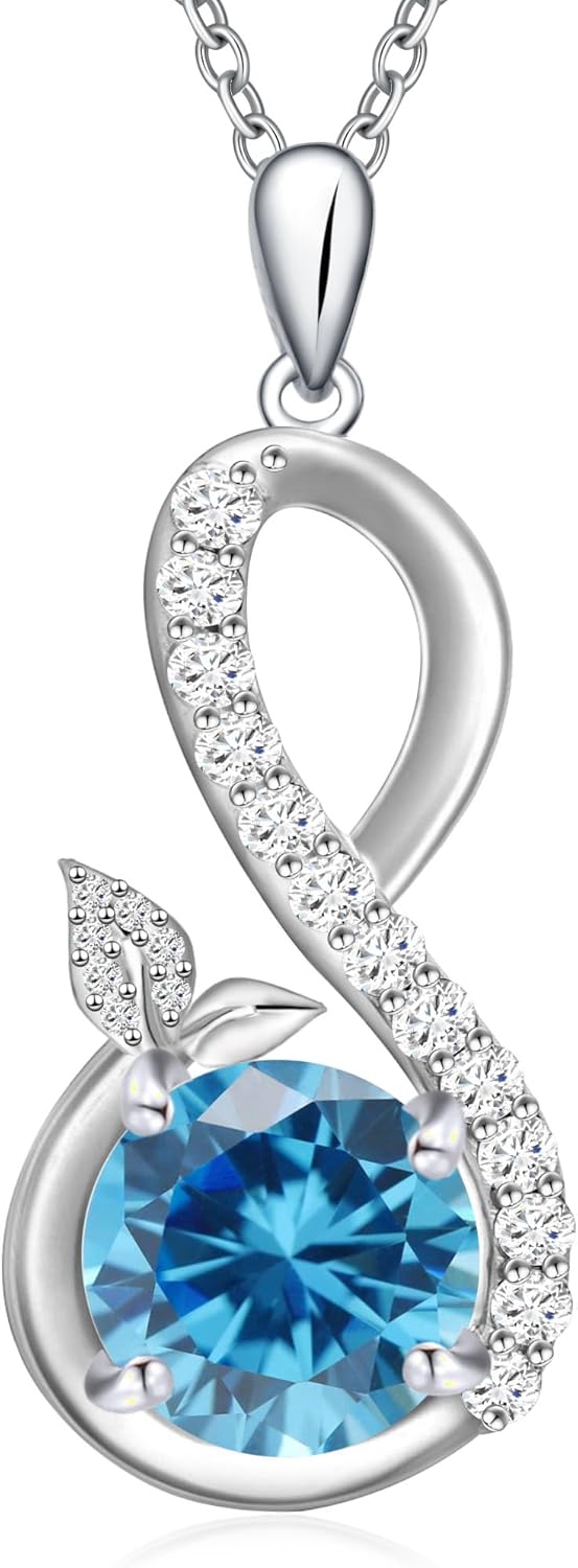 Infinity Necklaces for Women Sterling Silver Infinity Pendant Necklaces Aquamarine Necklace Infinity Jewelry