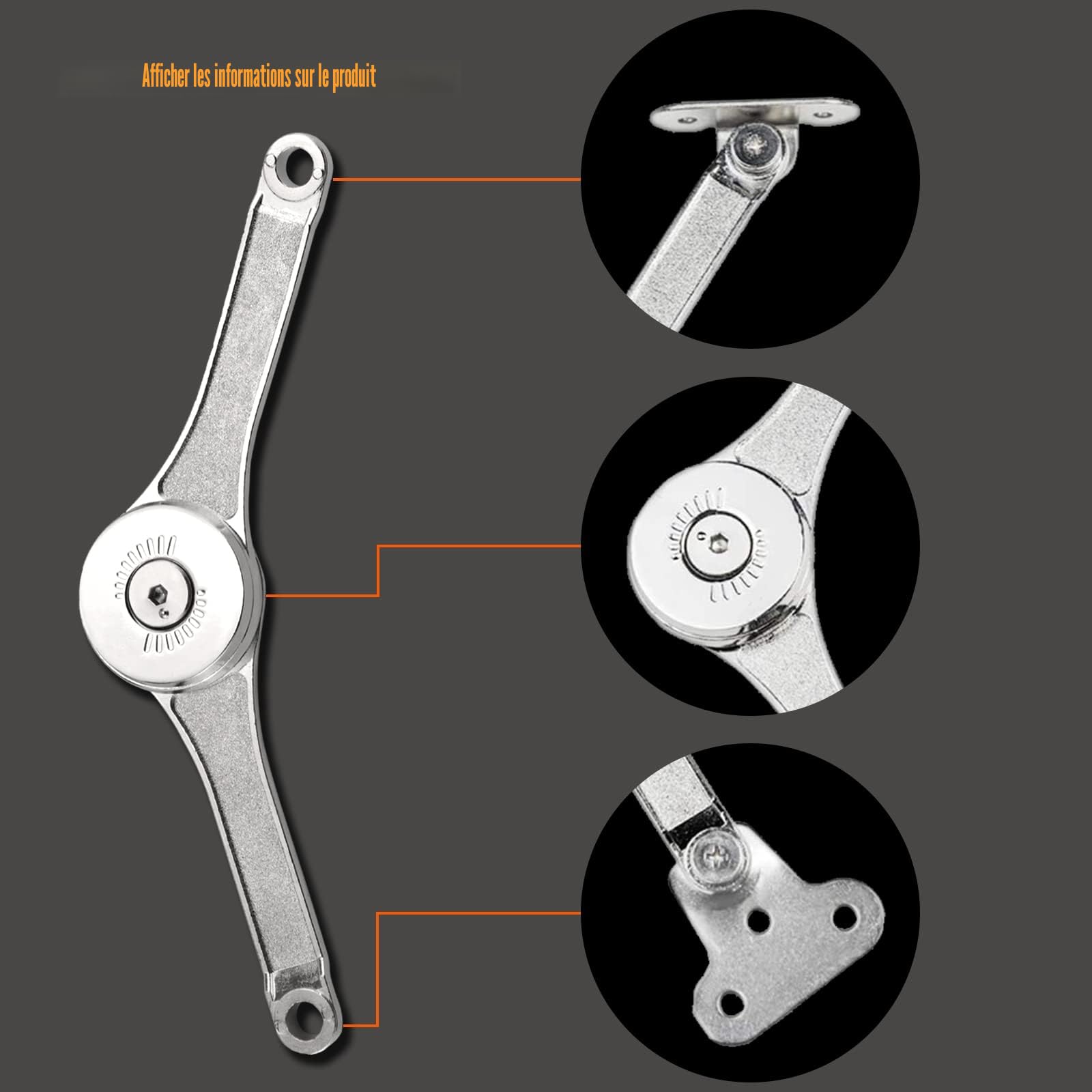 CHRI 2 pcs Charnière de Support de Couvercle Réglable | Pour Armoires, Dessus de Placard, Portes de Meubles, Charnières de Support de Levage
