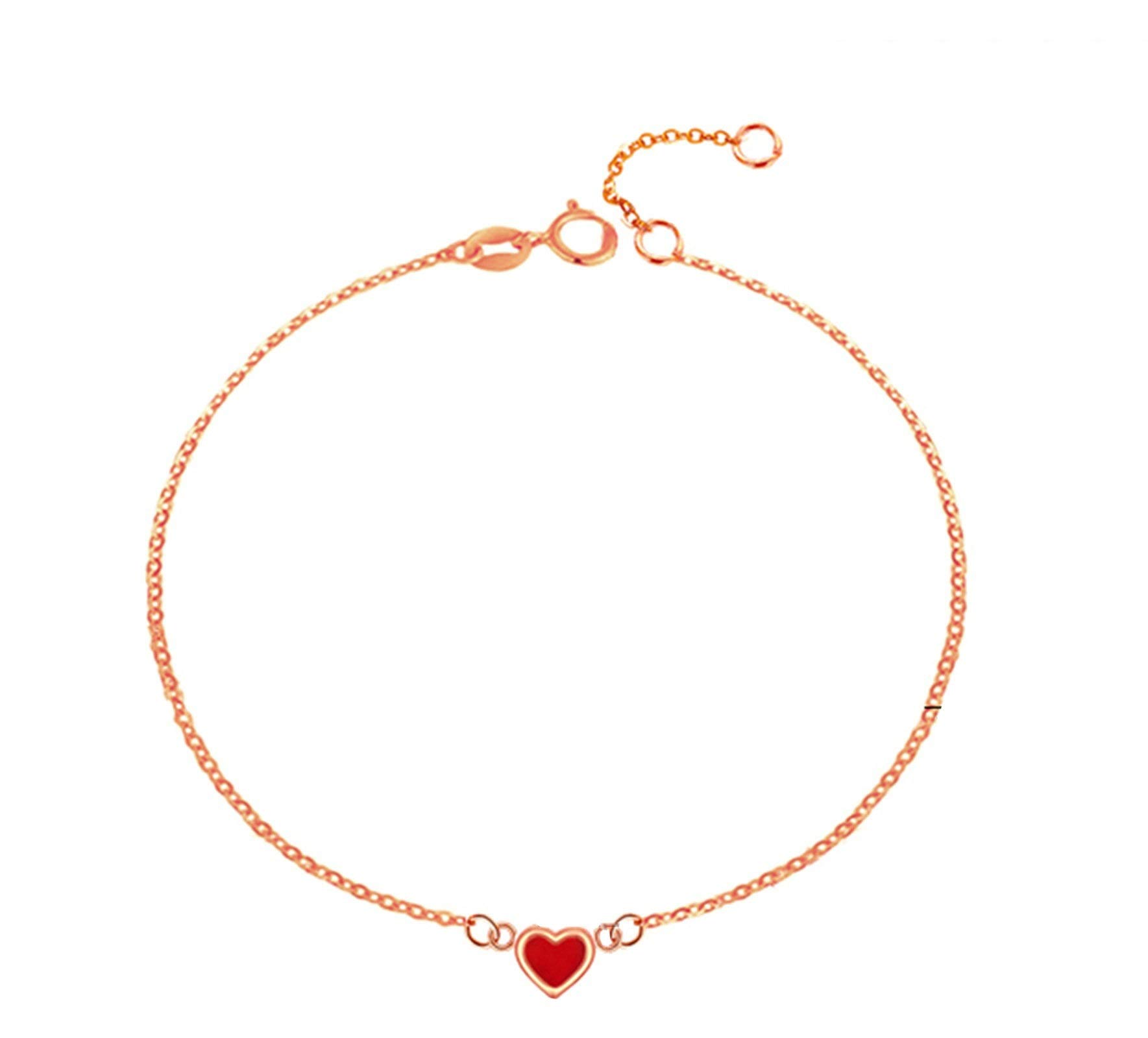 Epinki Tobillera Oro Amarillo/Oro Rosa 18K, Corazón Tobilleras Pulseras para Mujer 23-24CM