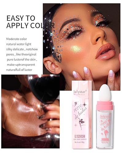 Miniatura 5 de GL-Turelifes Hightlighter Stick Puff Fairy Stick Highlight Powder Glitter Loose Powder Brush Stick Contorneador Polvo Shimming Powder para ojos cara