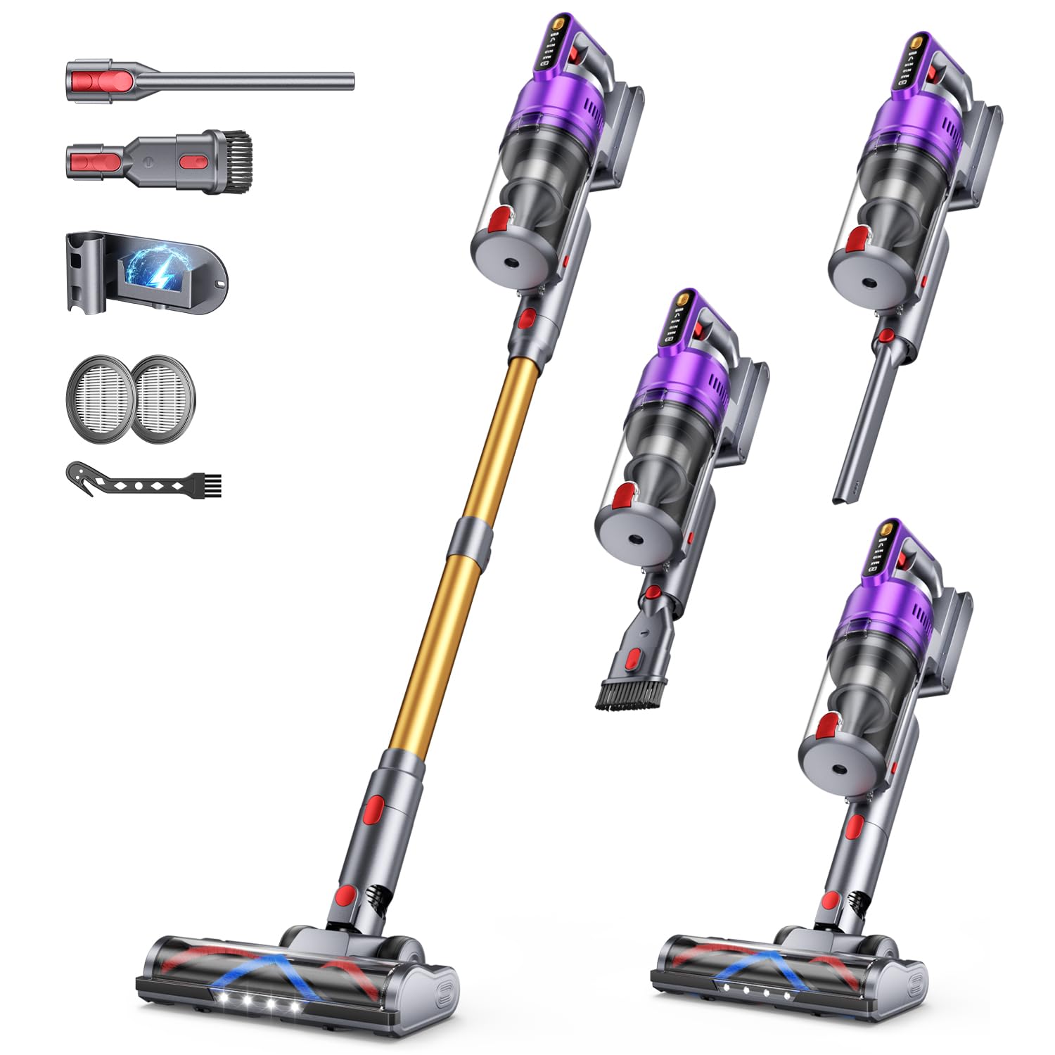 MYUAKO Cordless Vacuum Cleaner 680W 55kPa Vacuum Cleaners for Home Up to 75Mins, Cordless Rechargeable Vacuum Cleaner Anti-Tangled Vacuum Cleaner 1.8L
