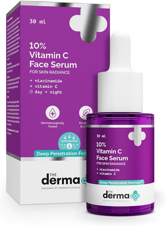 The Derma Co 10% Vitamin C Face Serum for Skin Radiance & Glow | With Niacinamide & Deep Penetration Formula | Targets Dullness, Pigmentation & Uneven Tone | For All Skin Types – 30ml