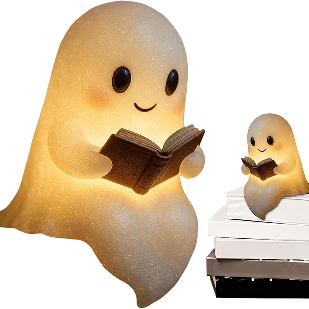 Gruselige Tischlampe Halloween LED Nachtlicht mit süßen Geistern Schlafzimmer Lesen süße Geister Leselampe Harz Schreibtischlicht, 15 * 11.5 * 21 cm