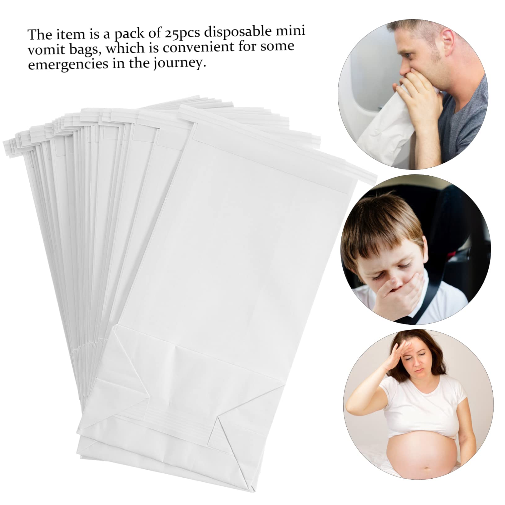 CHILDWEET 25pcs Bolsa de vómito de Viaje náuseas vómitos Bolsas de Hospital Coche portátil Papel de Embalaje Gafas Bolsas Emesis Bolsa médica Vuelo Cubo vómito avión niño