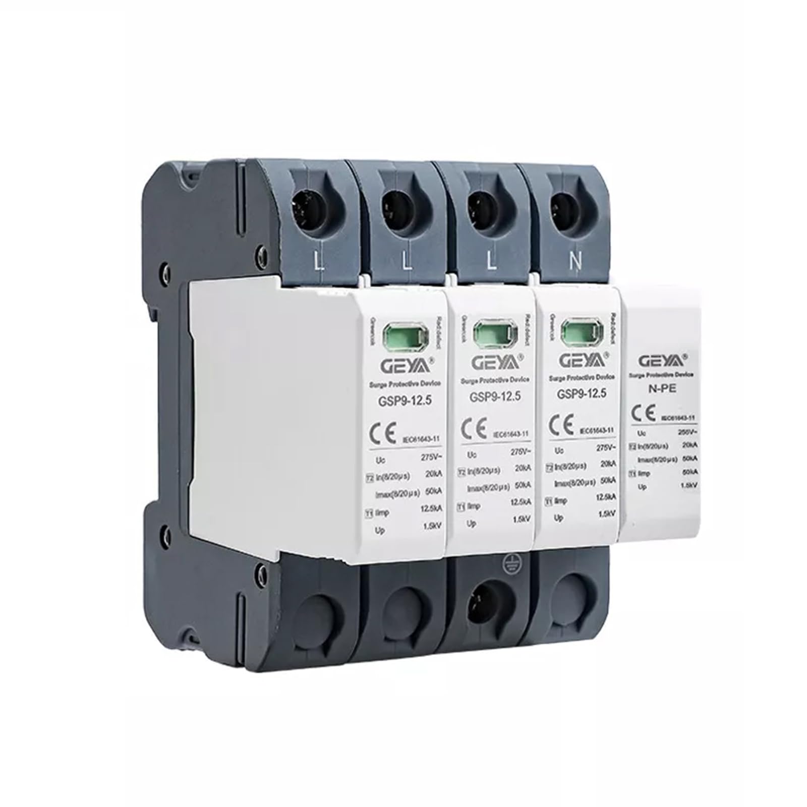 GEYA Überspannungsschutz SPD Din Rail House Überspannungsschutz 12,5KA T1+T2 Klasse 50KA Blitzschutz (3P+N,AC275V)