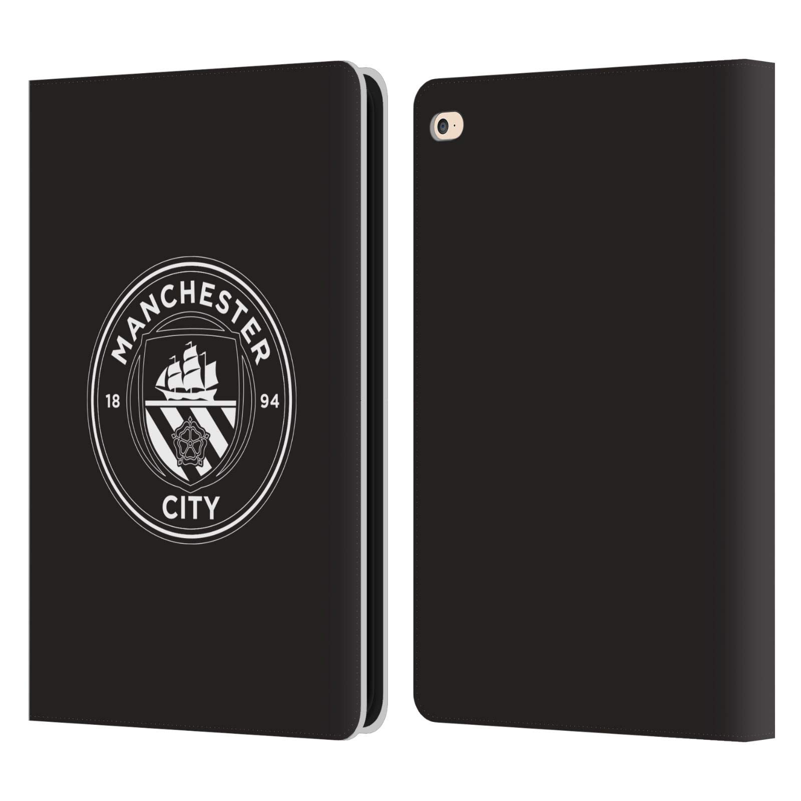 Head Case Designs Officially Licensed Manchester City Man City FC Black White Mono Badge Leather Book Wallet Case Cover Compatible with Apple iPad Air 2 (2014)