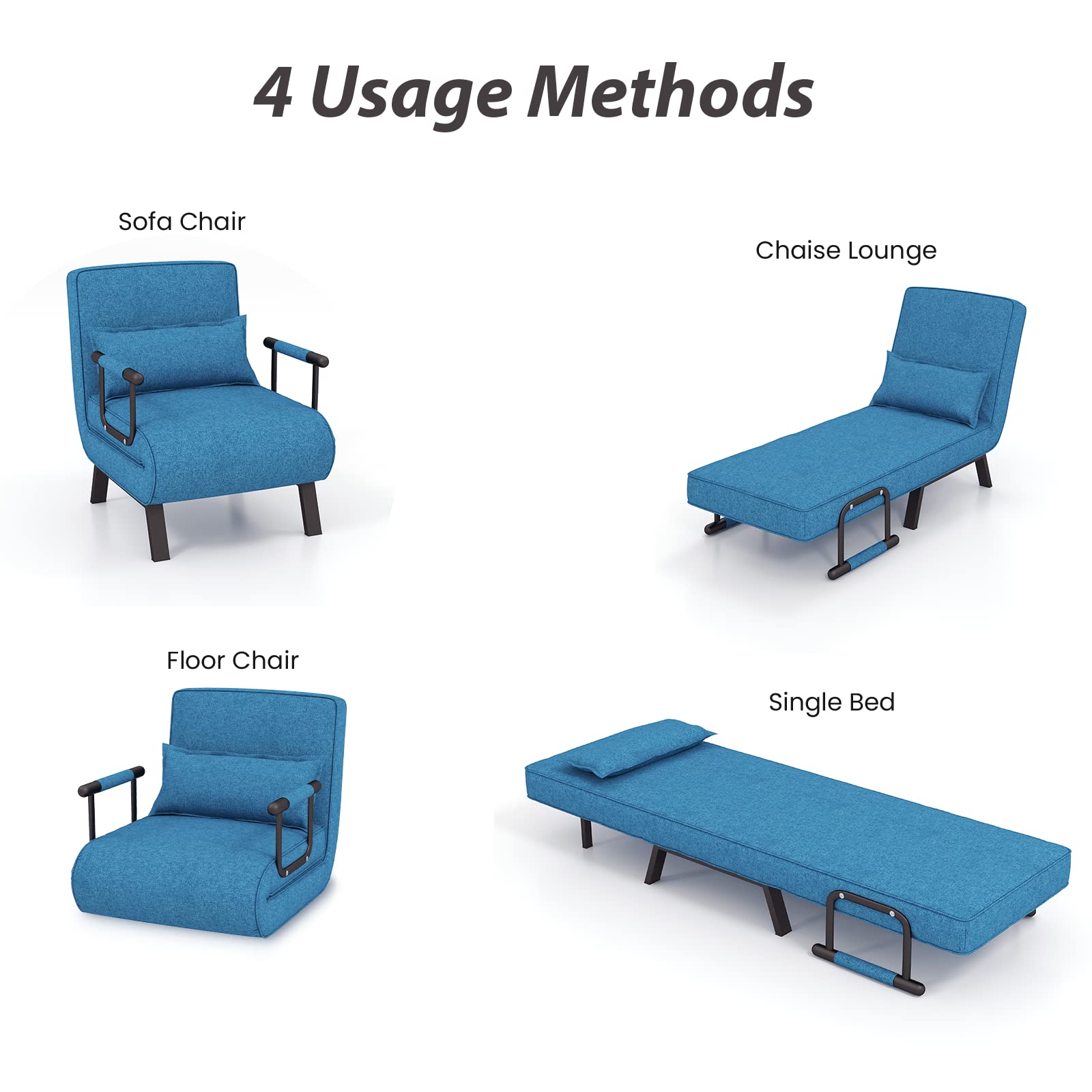 LIFEZEAL Sillón reclinable Plegable, sillón reclinable Multifuncional con Respaldo Ajustable en 5 Posiciones, sofá Cama Lounge con cojín, sofá para Casas pequeñas, Piso, Oficina, hasta 150kg (Azul)