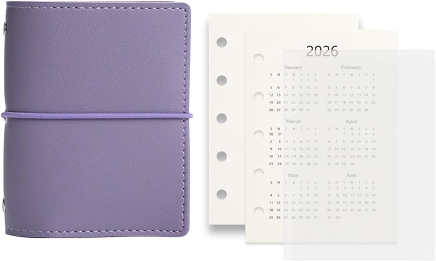 Refillable Leather 5 Rings Binder Notebook With Refill Paper 5 Holes Planner 12.3x9.8CM Leather Covers Pocket Size Planner