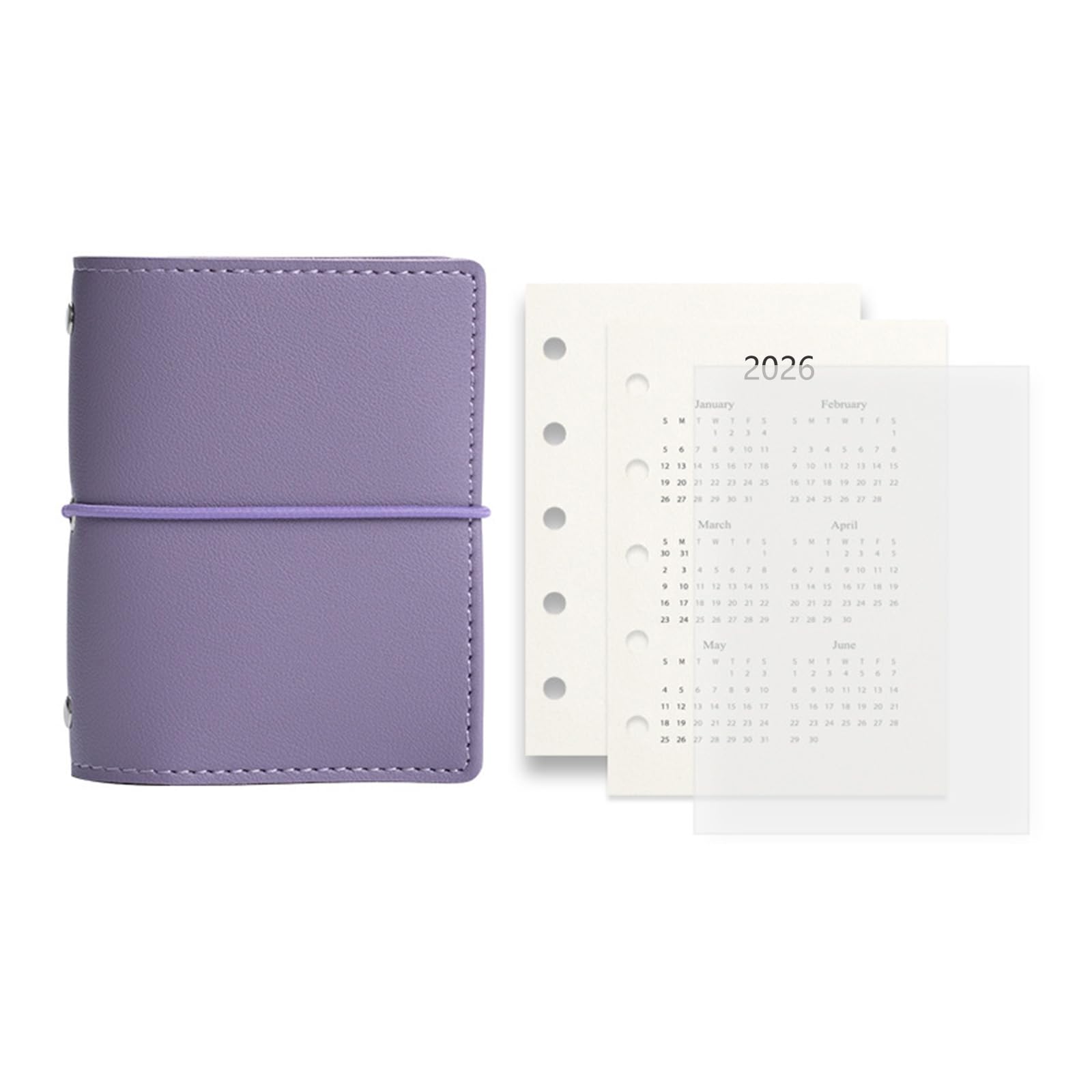 Refillable Leather 5 Rings Binder Notebook With Refill Paper 5 Holes Planner 12.3x9.8CM Leather Covers Pocket Size Planner