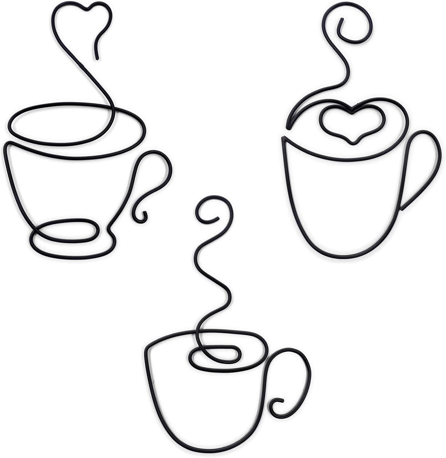 Qmetalart Coffee Metal Wall Art 3pcs Wire Coffee Sign Handmade Gift Wall Decorations for Kitchen Living Room Coffee Shop Lounge Dining Office Home Spring Decor