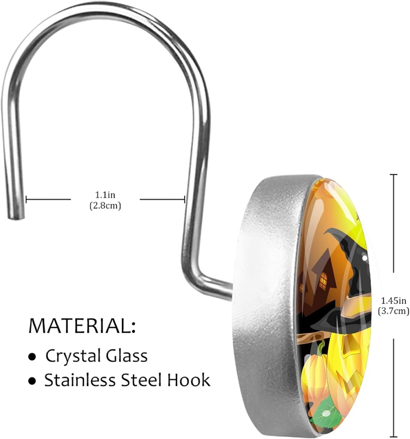 LORVIES Smiling Pumpkin in Hat Shower Curtain Hooks Set of 12, Stainless Steel Shower Hooks Decorative Hanger Rings Rust Resistant for Bathroom Kids Room Fashion Home Decor