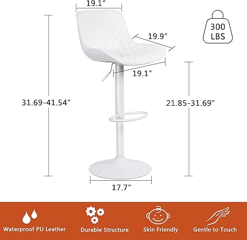 Miniatura 97 de YOUTASTE Taburetes de bar negros de altura de mostrador, juego de 2 taburetes de bar ajustables giratorios de piel sintética con respaldo acolchado,