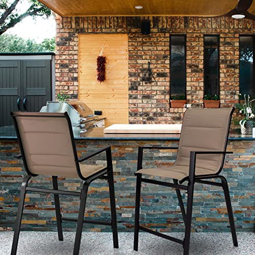 Anmutig Patio Bar Stools Set Of 2 Outdoor Padded Fabric Bar Height Patio Stools & Bar Chairs With Armrest, All-Weather Patio Furniture For Deck Lawn Garden #TOP1