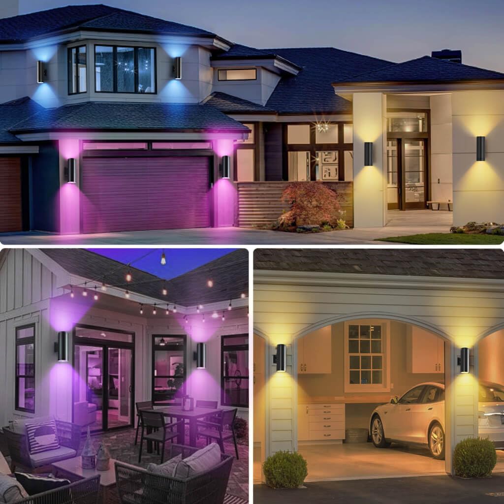SHIMR Modern Outdoor Wall Lights Color Changing 2 Pack, RGBCW Smart Outdoor Lights Ambiance Sconce with Remote Control, Black Aluminum Exterior Lighting Fixtures Up and Down Lights [ETL Listed]