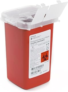 McKesson Prevent 1 Quart Sharps Container - Puncture-Resistant, Touchless Lid for Safe Home Needle & Syringe Disposal, Red Translucent