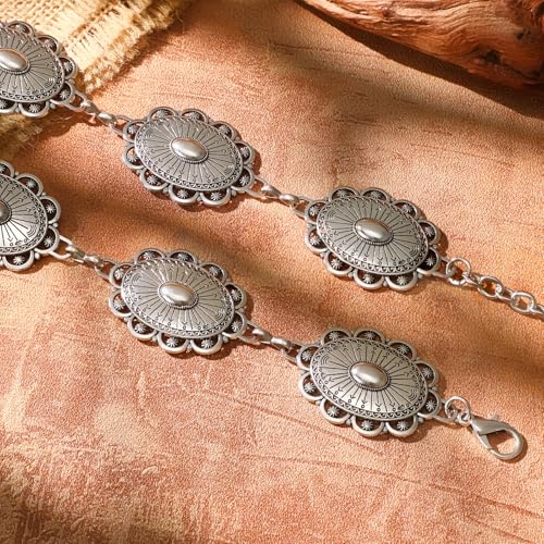 XZQTIVE Women Boho Chain Belts For Dresses Jeans Western Cowgirl Waist Links Belt Adjustable Metal Concho Belt