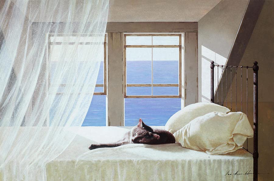 Picture Peddler Nap Time by Zhen-Huan Lu Master Bedroom Ocean Breeze Gray Cat Quietude Art Print Poster Image Size is 8x12 Overall Size is 11x14 Inches