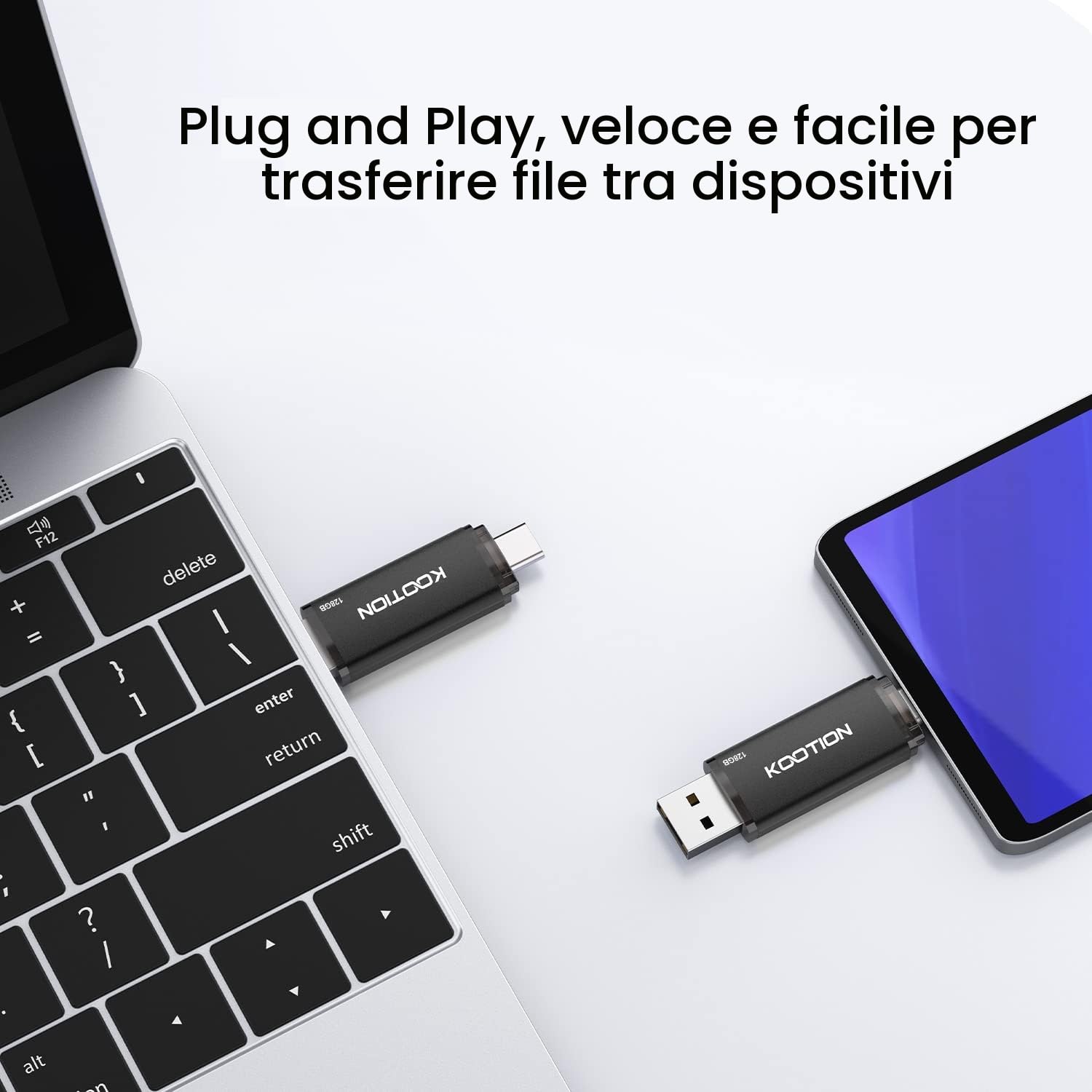 KOOTION Chiavetta USB tipo C 128GB Pendrive USB 2.0 OTG Memory Stick 2 in 1 Flash Drive per PC/Laptop/Notebook, Telefono Cellulare con USB-C