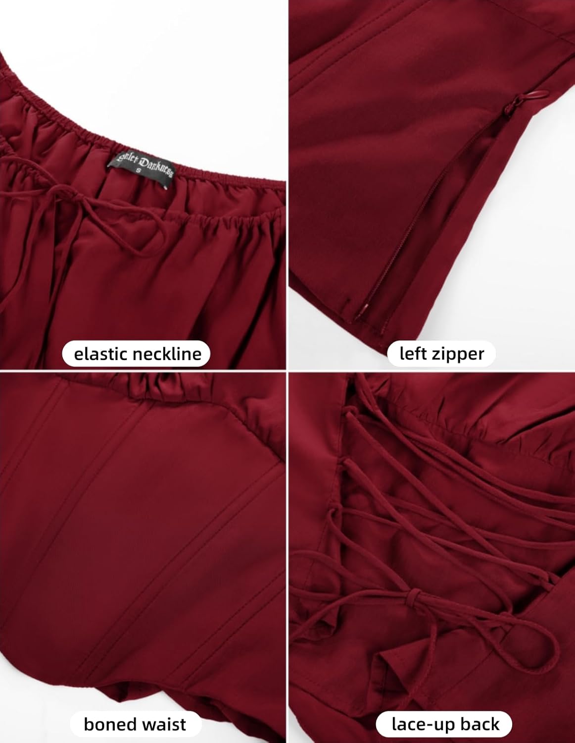 SCARLET DARKNESS Corset Tops for Women Elastic Neckline Renaissance Shirt Peasant Blouse - Image 5