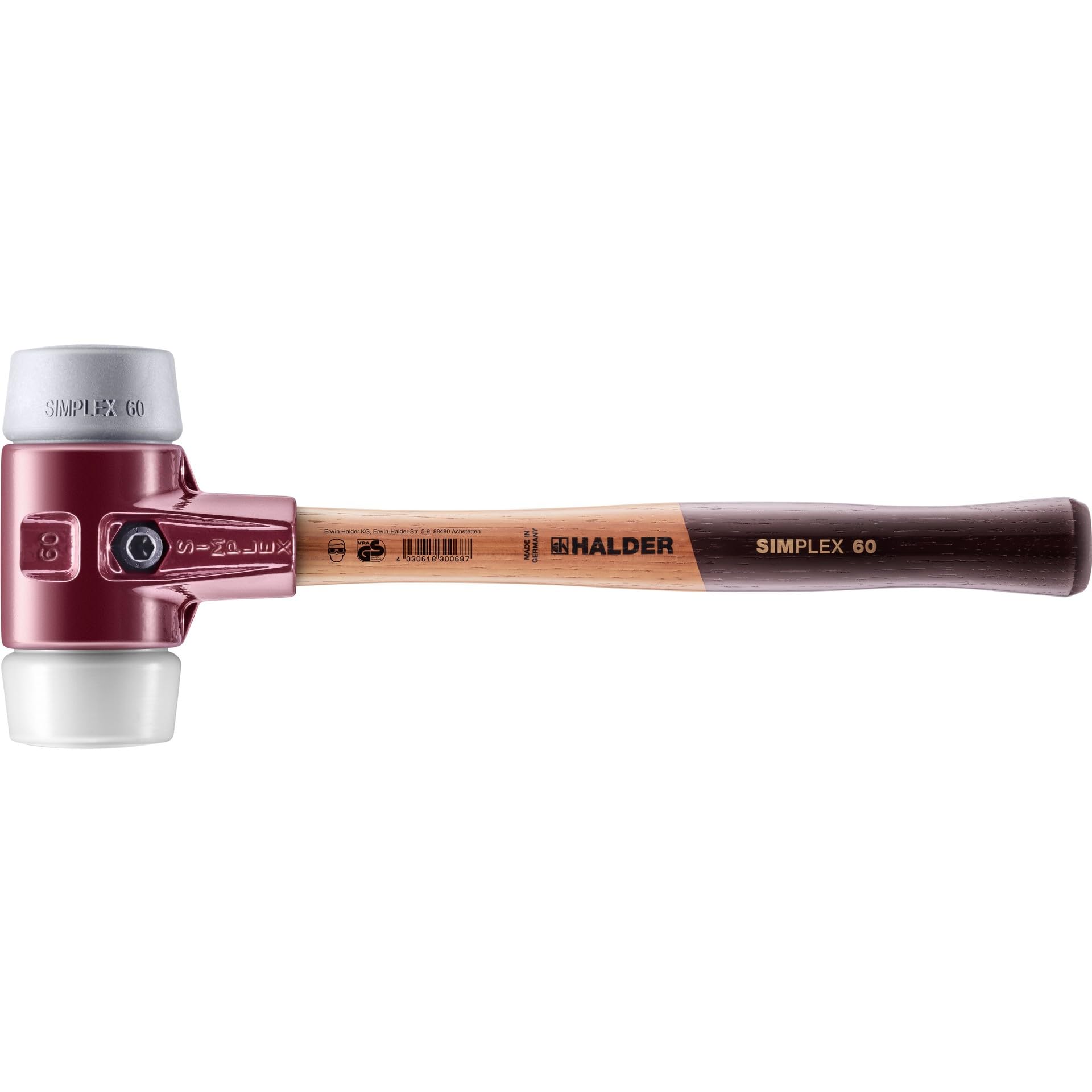 SIMPLEX-Schonhammer, TPE-mid/Superplastik; mit Tempergussgehäuse und hochwertigem Holzstiel | D=60 mm | 3037.060
