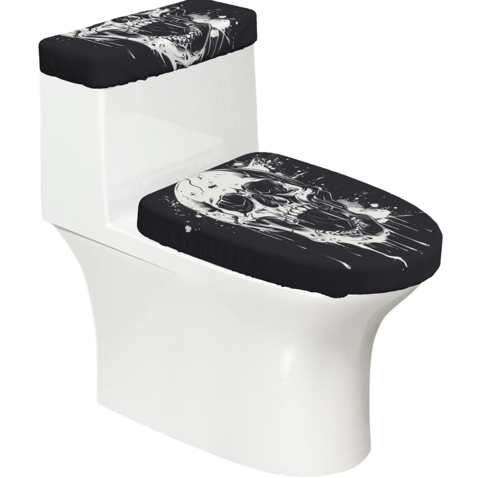 Horror Ghost Skull Printed Toilet Tank and Lid Cover Set of 2 for Most Bathrooms, Fits Elongated Round Toilets