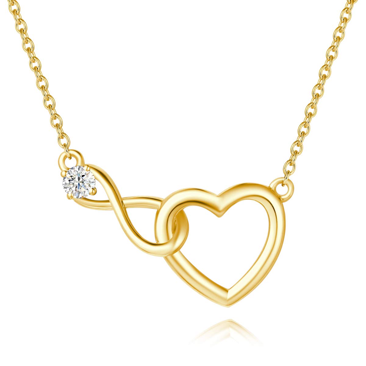 FANCIMEInfinity Love Heart Necklace Bracelet 925 Sterling Sliver Gold Plated Dainty Simulated Diamond Jewelry Birthday Anniversary for Women Mom Her Wife Lady, Adjustable Chain