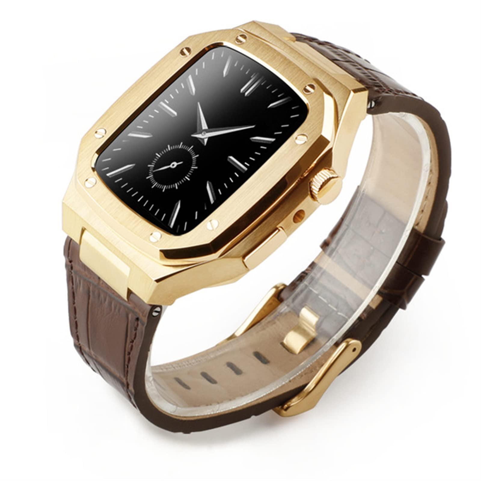 Bracelet en cuir CZKE de qualité supérieure pour Apple Watch 45 mm finition métal