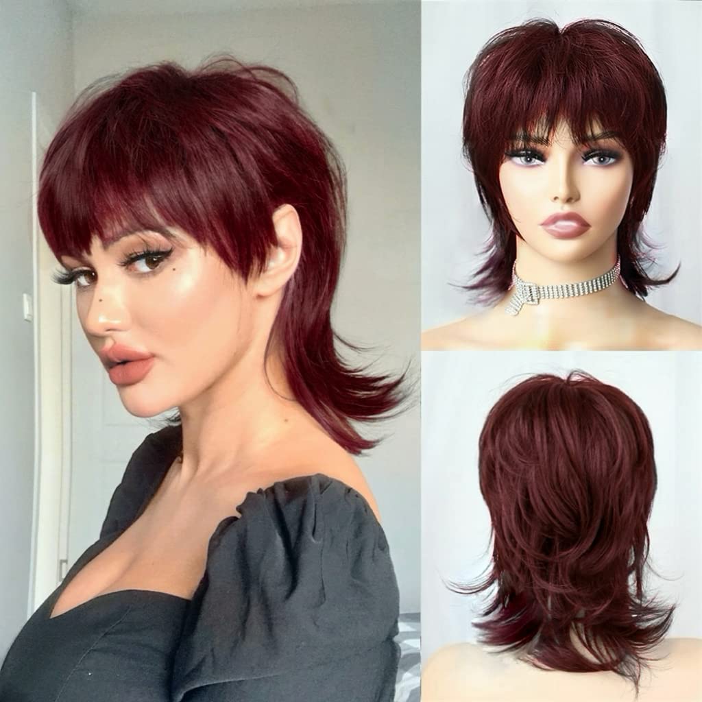 Reddish Brown Short Hair Wig Pixie Mullet Style New QiaQiaRing Multicolored Mullet Wig for Women - Brown Bug 530  main image 4