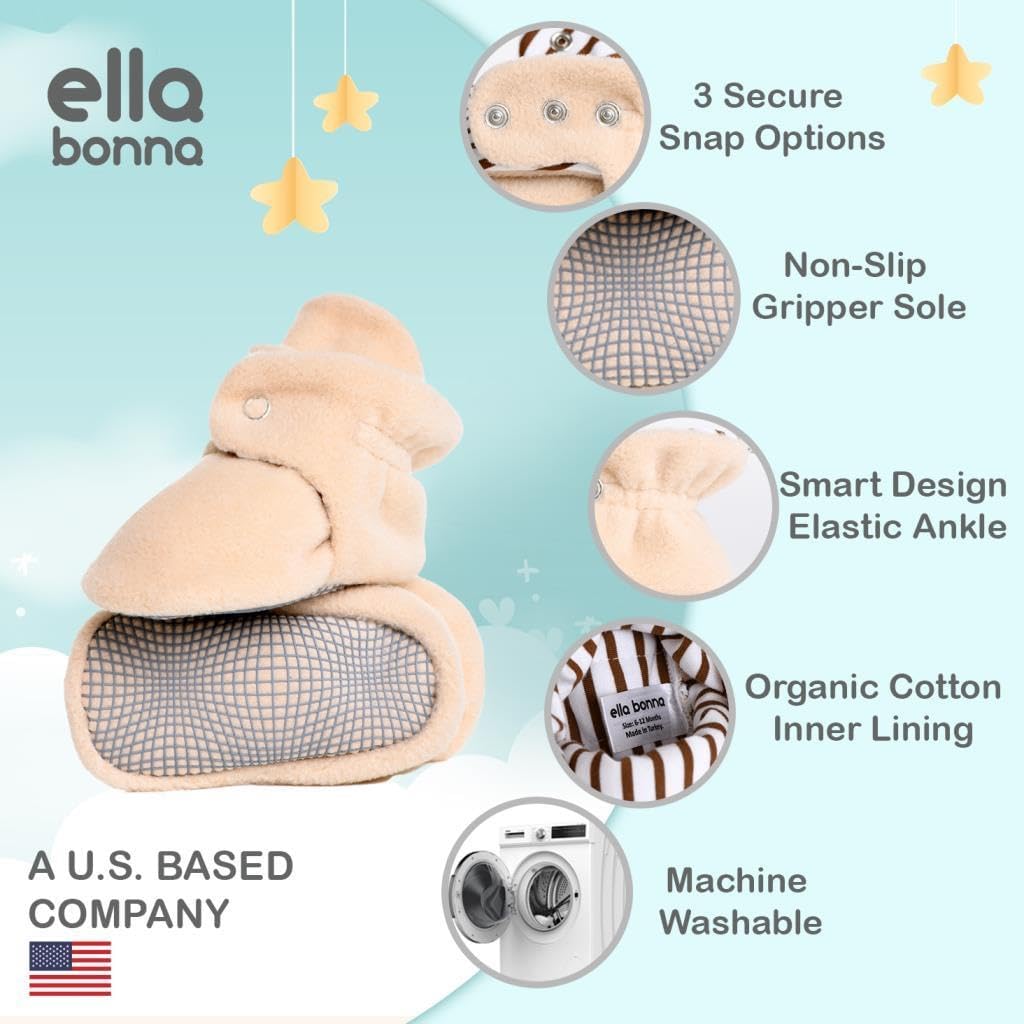 Ella Bonna Fleece Baby Booties, Three Snap Baby Slippers, Unisex Baby Gifts, Non-Slip Newborn Booties for Boys and Girls, Infant Baby Shower Shoes Months - Image 5