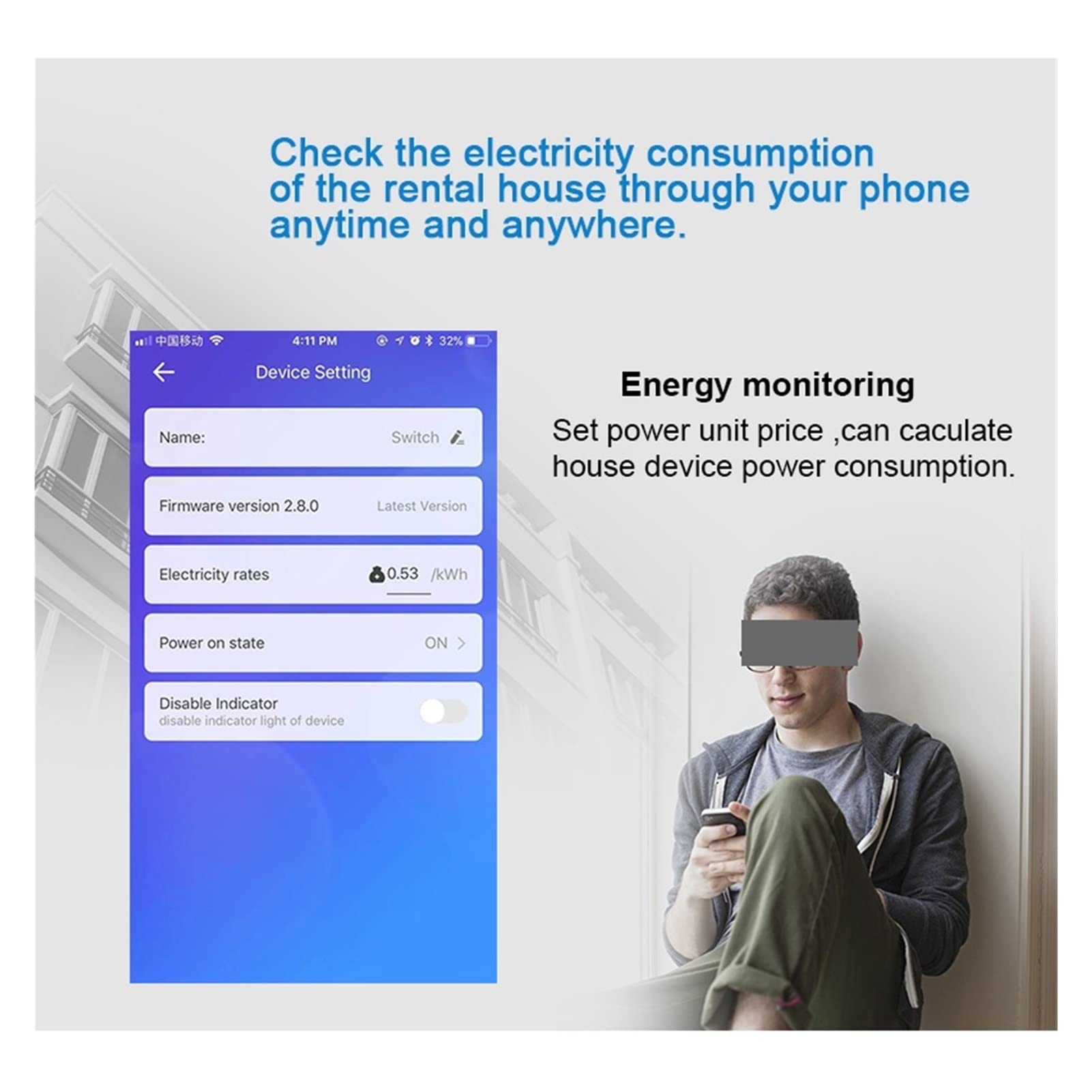 Interruptor de medidor de potencia inteligente, 1p riel DIN monofásico WIFI Medidor de energía inteligente Consumo de energía KWH Meter Wattmeter con Alexa for hogar inteligente Controle cómodamente s