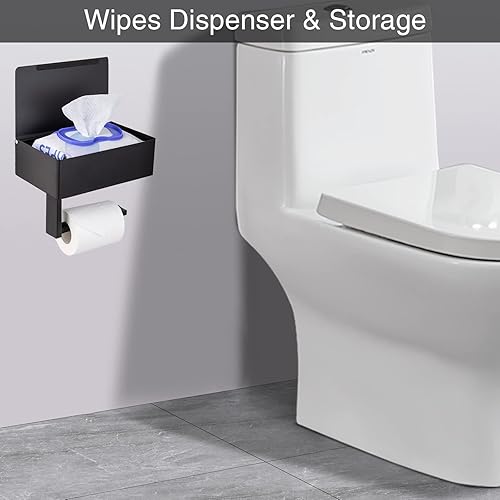 Miniatura 2 de YRONG Soporte adhesivo de papel higiénico con estante y almacenamiento, soporte para rollo de papel higiénico de montaje en pared y dispensador de