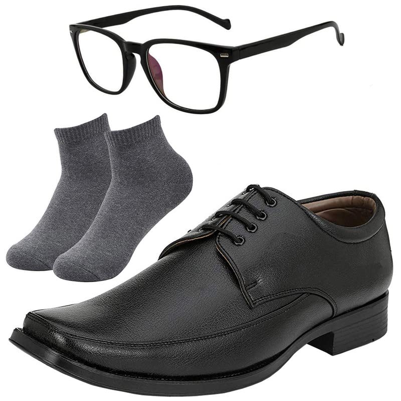 Tranding l Men Black Lace Formal Shoes with Dark Gray Socks & Black Computer Frame-image-3