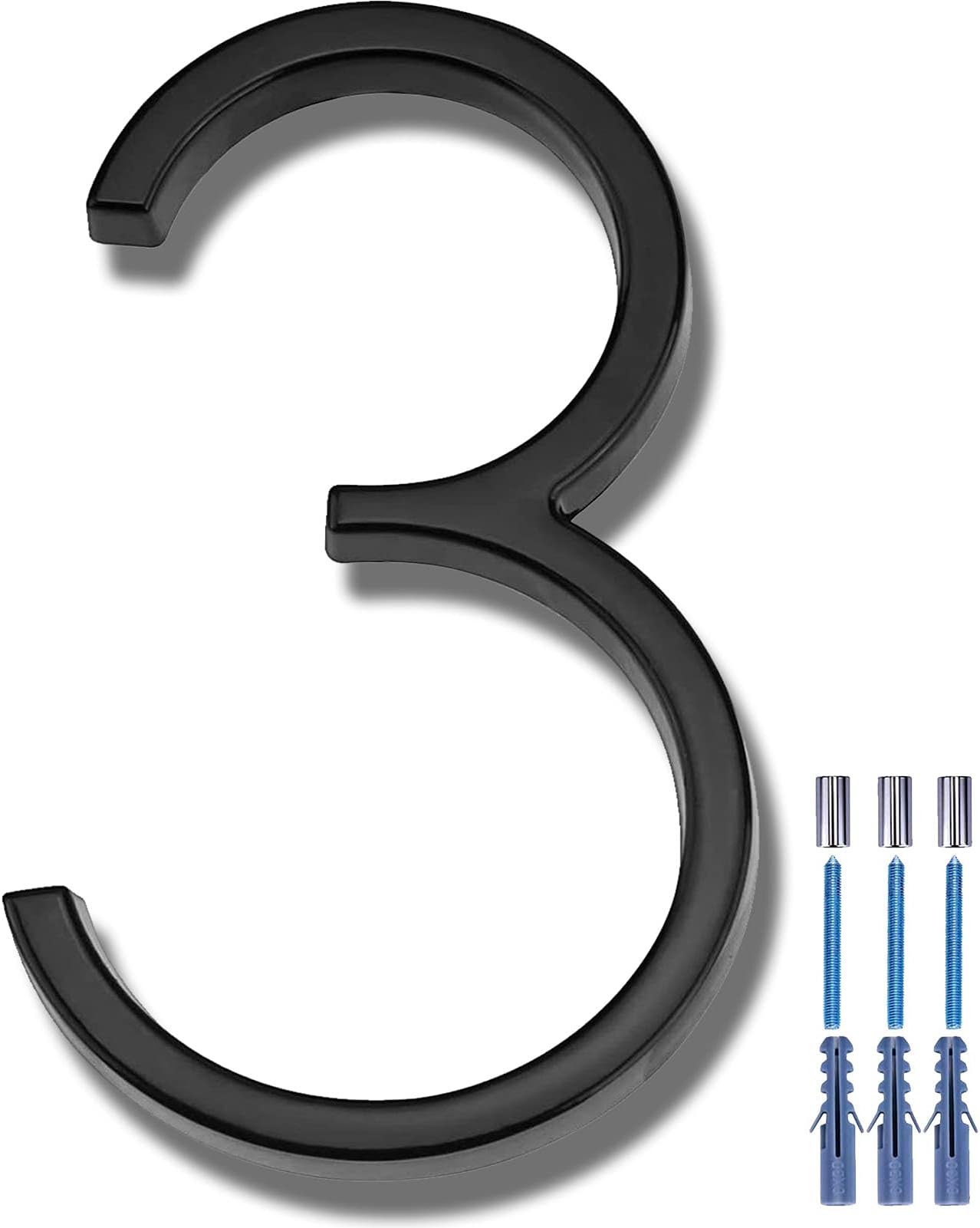 HITTLWARE 5 Inch House Numbers, Modern Address Numbers Zinc Alloy Floating Numbers Matching Screws Nail Kit for Door Street Mailbox Home Easy to Install Black Number 3