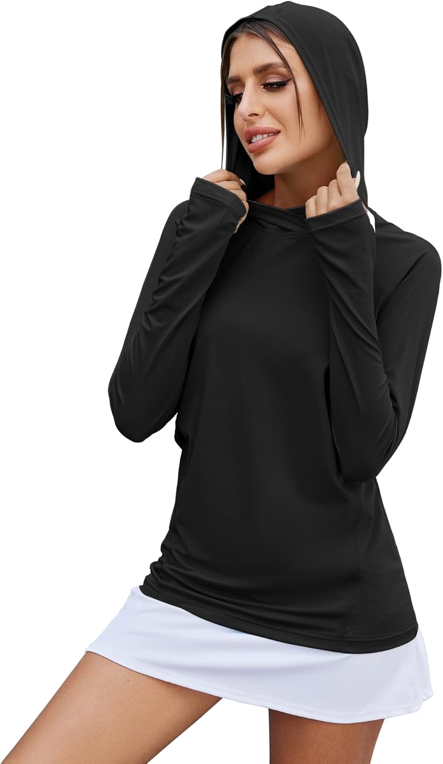 LUYAA Women's UPF 50+ Sun Protection Hoodie Breathable Stretch Hiking Shirts Long Sleeve for Running Outdoor Workout - Image 4
