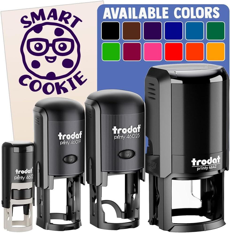 Smart Cookie with Glasses Teacher Self-Inking Rubber Stamp Ink Stamper for Stamping Crafting Planners - 1-1/2 Inch Large - Blue Ink