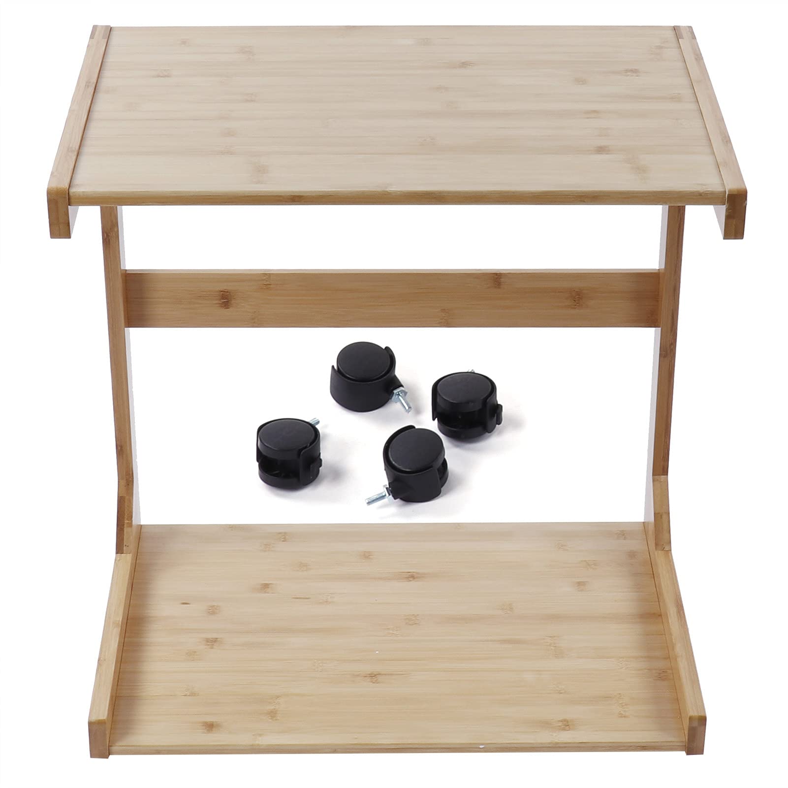 Ausla Mesa Auxiliar en Forma de C Mesa Auxiliar de bambú 22,2 X 14,8 X 22,8 Pulgadas con Ruedas Bloqueables Almacenamiento de 2 Niveles Esquinas Redondeadas para sofá Dormitorio Uso Portátil