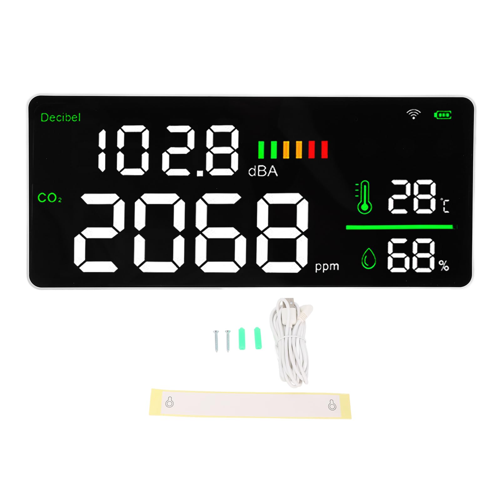 Marhynchus Medidor de Decibelios de Pared, Nivel de Sonido Controlado por WiFi Mecanizado y Detector de CO2 con Brillo Ajustable para Oficina en Casa, Rango de Ruido de DBA, Monitoreo de CO2 de