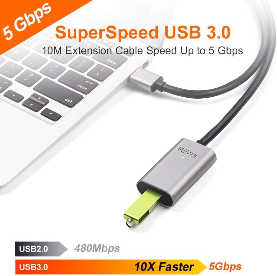 Crеаtіvе Prоduсt WEme USB 3.0 Active Extension Cable, 32 Feet 10 Meter USB 3.0 Extender Cord for Oculus VR, Xbox 360 Kinect, PlayStation with 5V2A Power Adapter, Aluminum