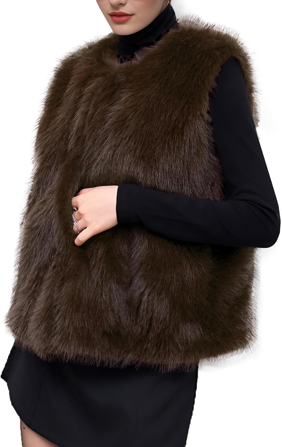 Women's Faux Fur Vest Sleeveless Fuzzy Jacket Fluffy Faux Fur Vest for Women Warm Winter Furry Vests Outerwear