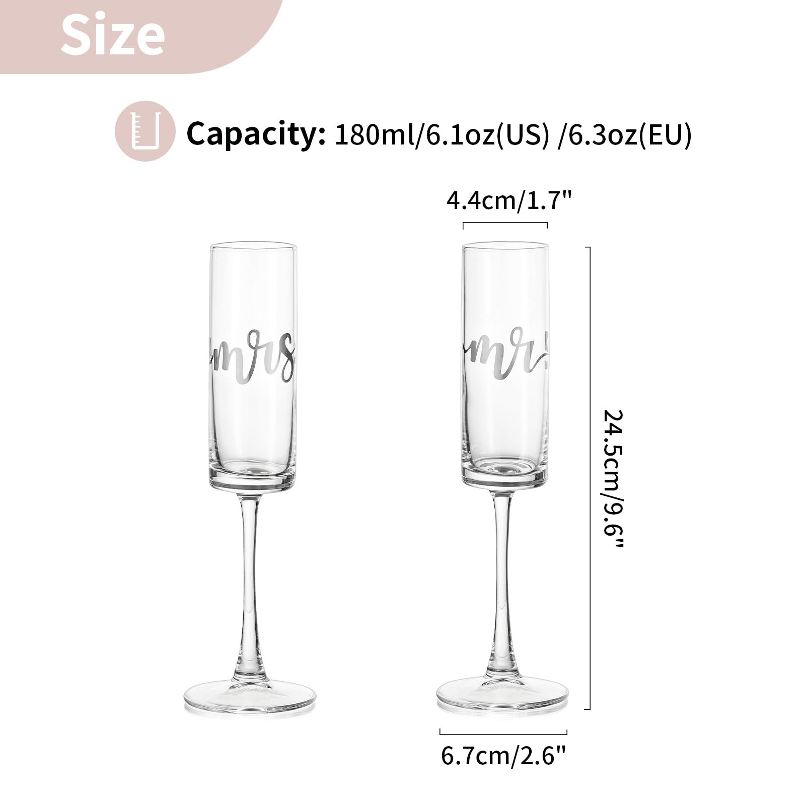 Nuptio Bicchieri Champagne Mr Mrs: Set di 2 Regalo Matrimonio Argento Anniversario Idee Nozze Natale Lei Gift Sposi Coppie Fidanzata Valentino Sposata Futuri Coppia Flute Personalizzato Romantici