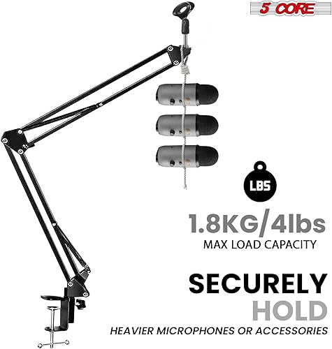 Miniatura 6 de 5 Core Soporte de brazo de micrófono Boom de 16 pulgadas con suspensión ajustable con soporte de micrófono de tijera con filtro pop montaje de