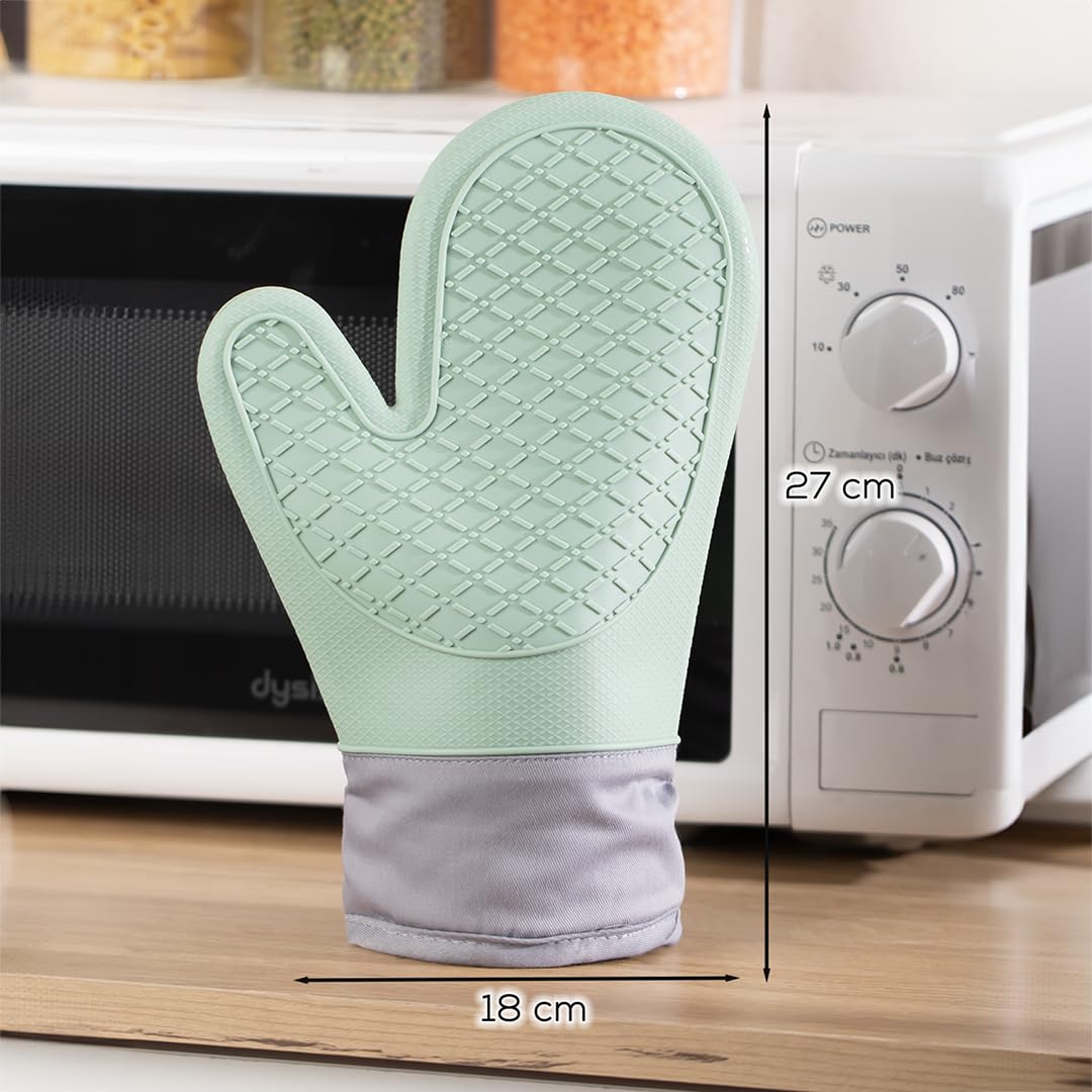 Porsima 3137-3 Silikon Yanmaz Yapışmaz Fırın Eldiveni Yeşil