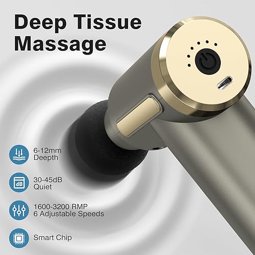 Miniatura 2 de cotsoco Mini pistola de masaje de mano, tejido profundo con 6 velocidades, masajeador muscular inalámbrico con 4 cabezales, carga tipo C, tamaño de