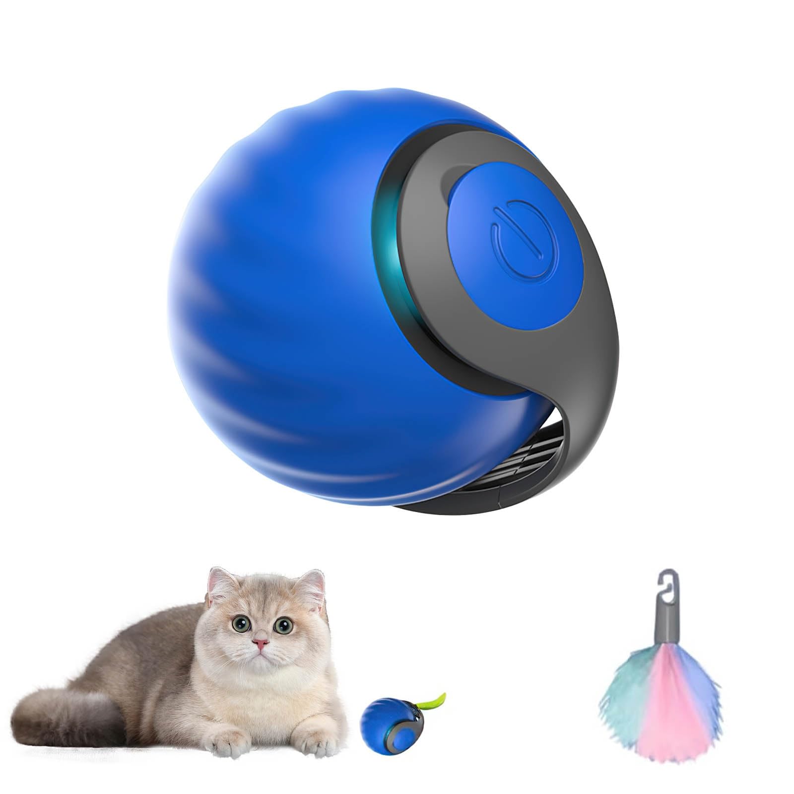 Interactive Cat Toy, Automatic Moving Cat Toy Ball, 2024 New Cat Toys for Indoor Cats Adult, Two Speed Adjustment and Smart Mode, USB Rechargeable Smart Cat Toys Ball, Smart Cat Ball (Blue)