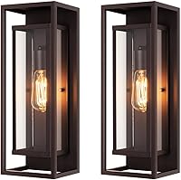 Vista 11 de mirrea Aplique de pared clásico para exteriores de 14 pulgadas, 1 luz en negro mate, marco de metal rectangular y pantalla de vidrio transparente