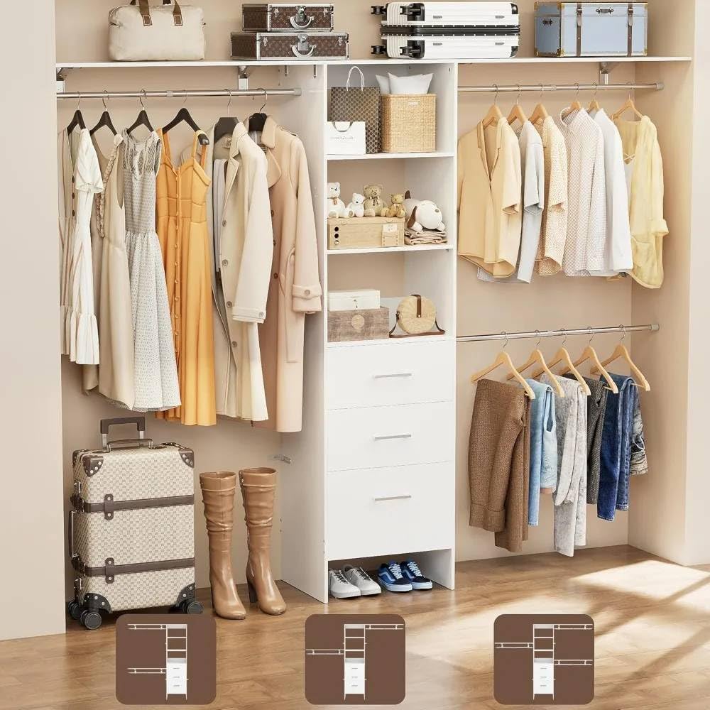 SHIPLORD® Maximize Space: 8ft Walk-in Closet Organizer with Drawers & 3 Shelving Towers - Customizable Wooden Storage System for Effortless Clothing Organization-image-26