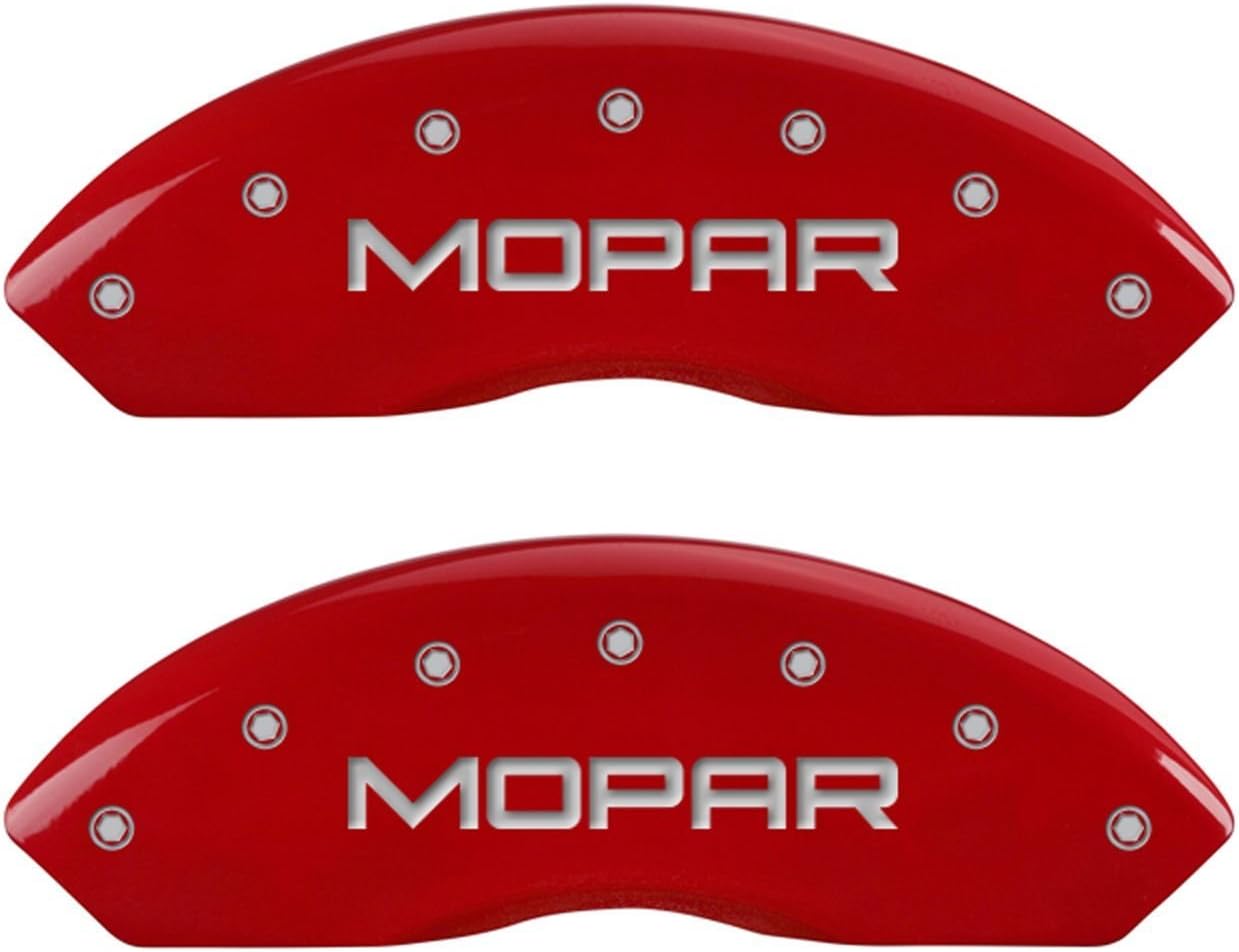 MGP Caliper Covers 42014SMOPBK Black Powder Coat Finish Front and Rear Caliper Cover, Set of 4 (MOPAR Silver Characters, Engraved)