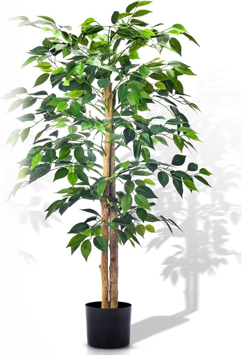 FC22 120CM Artificial Ficus Trees with Realistic Leaves and Natural Trunk, Faux Ficus Tree with Sturdy Plastic Nursery Pot, Fake Ficus Tree for Office Home Farmhouse for Indoor Outdoor Decor (120cm)